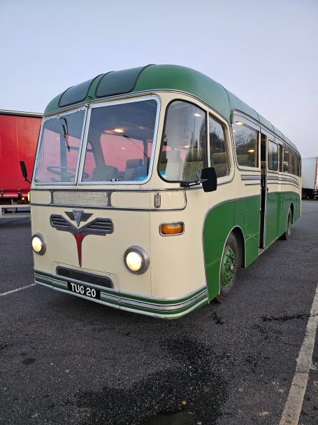 TUG 20 TUG 20 our 1954 AEC Reliance with Roe Dalesman bodywork. seats 37 passengers in 1950's art deco style and comfort.